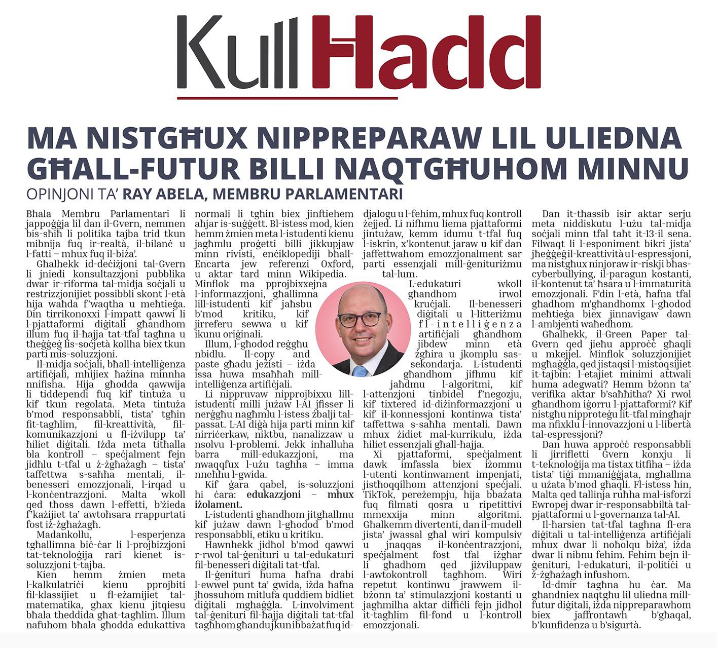 Ray Abela — article excerpt, Kullħadd, December 14, 2025